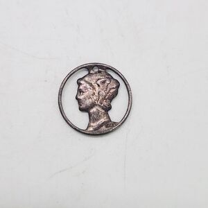 Vintage 90% Silver US Coin Silver Cut-out Mercury Dime 1944 Charm or Pendant